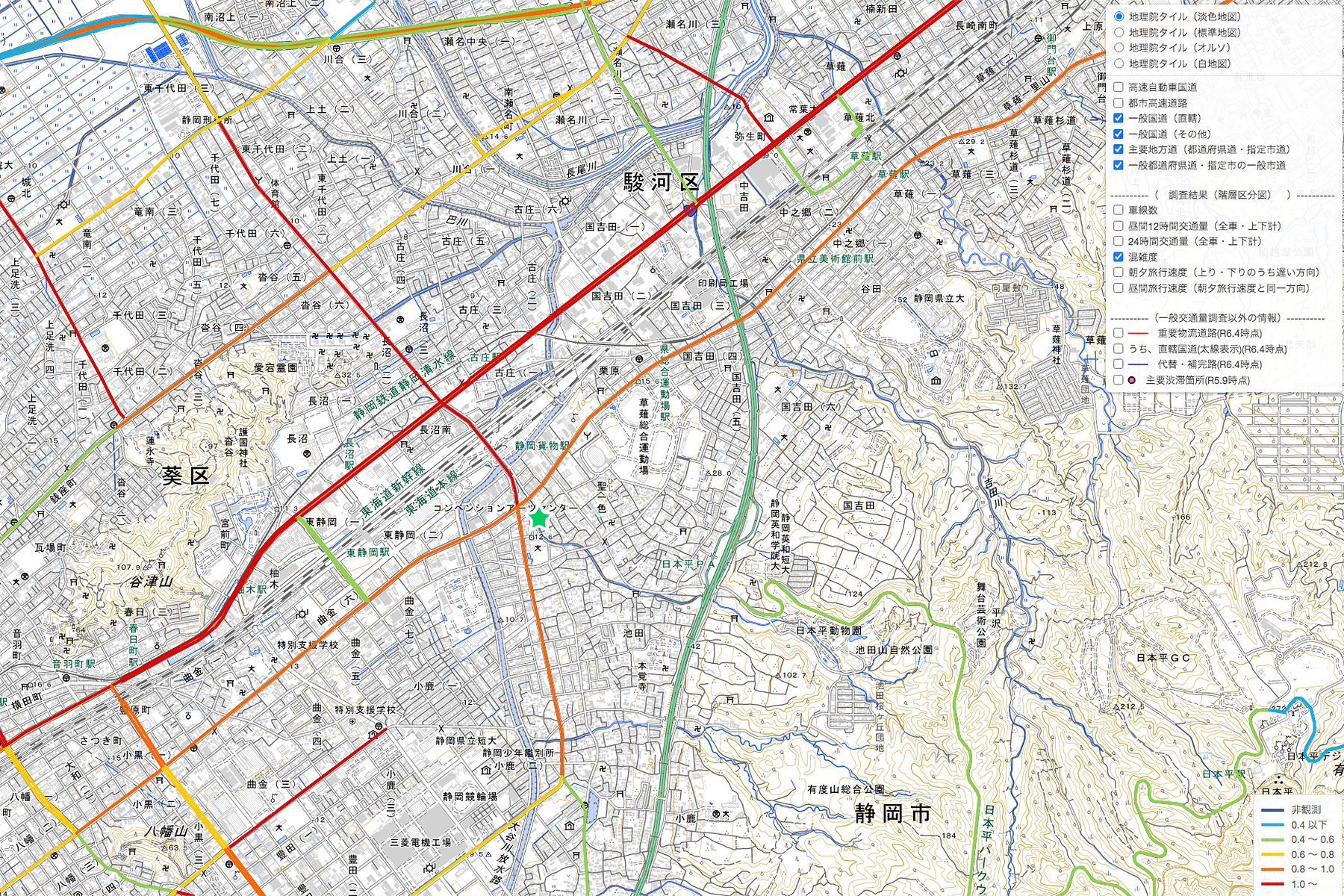 静岡市池田交差点付近混雑度