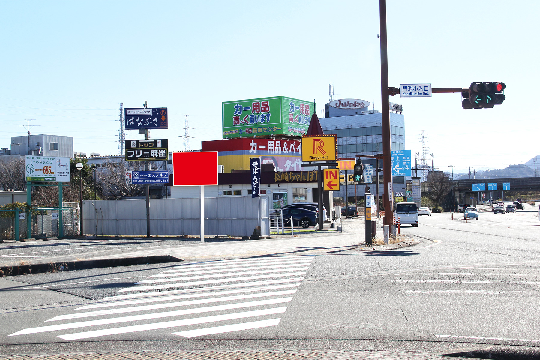 ぐるめ街道・門池小入口交差点付近看板(南向き)